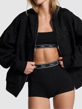 Victoria's Secret PINK Black Logo Zip Hoodie & Lounge Set